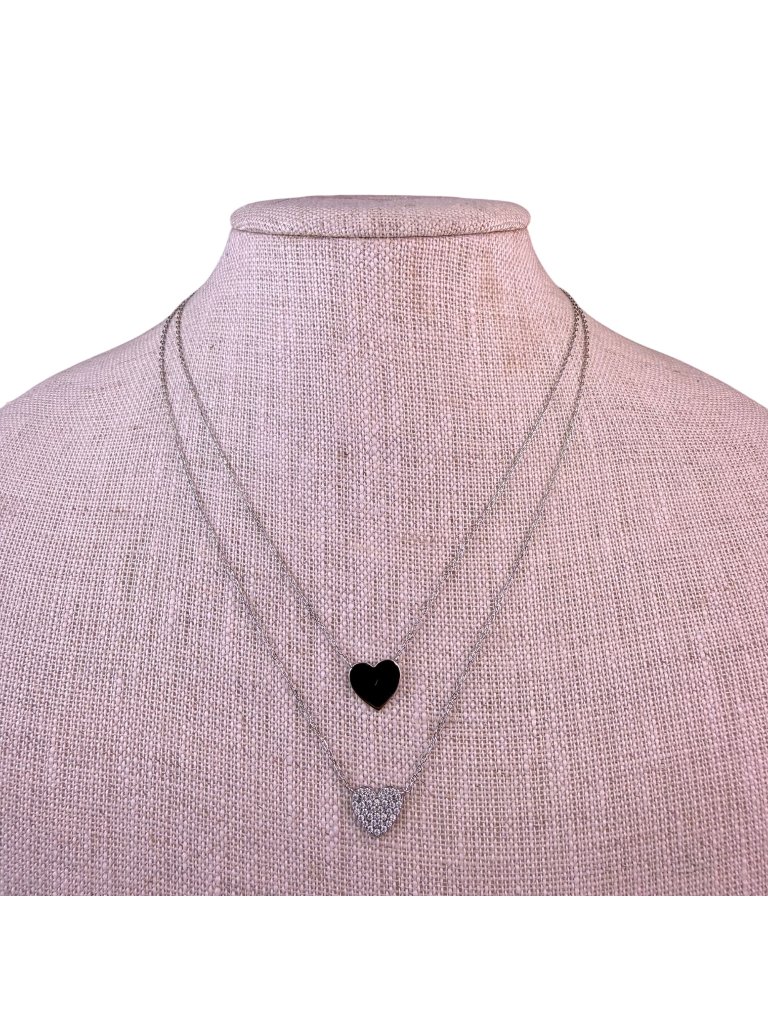 Tabitha Webb Sterling Silver Womens Double Heart Set Necklace W/ Cubic Zirconia